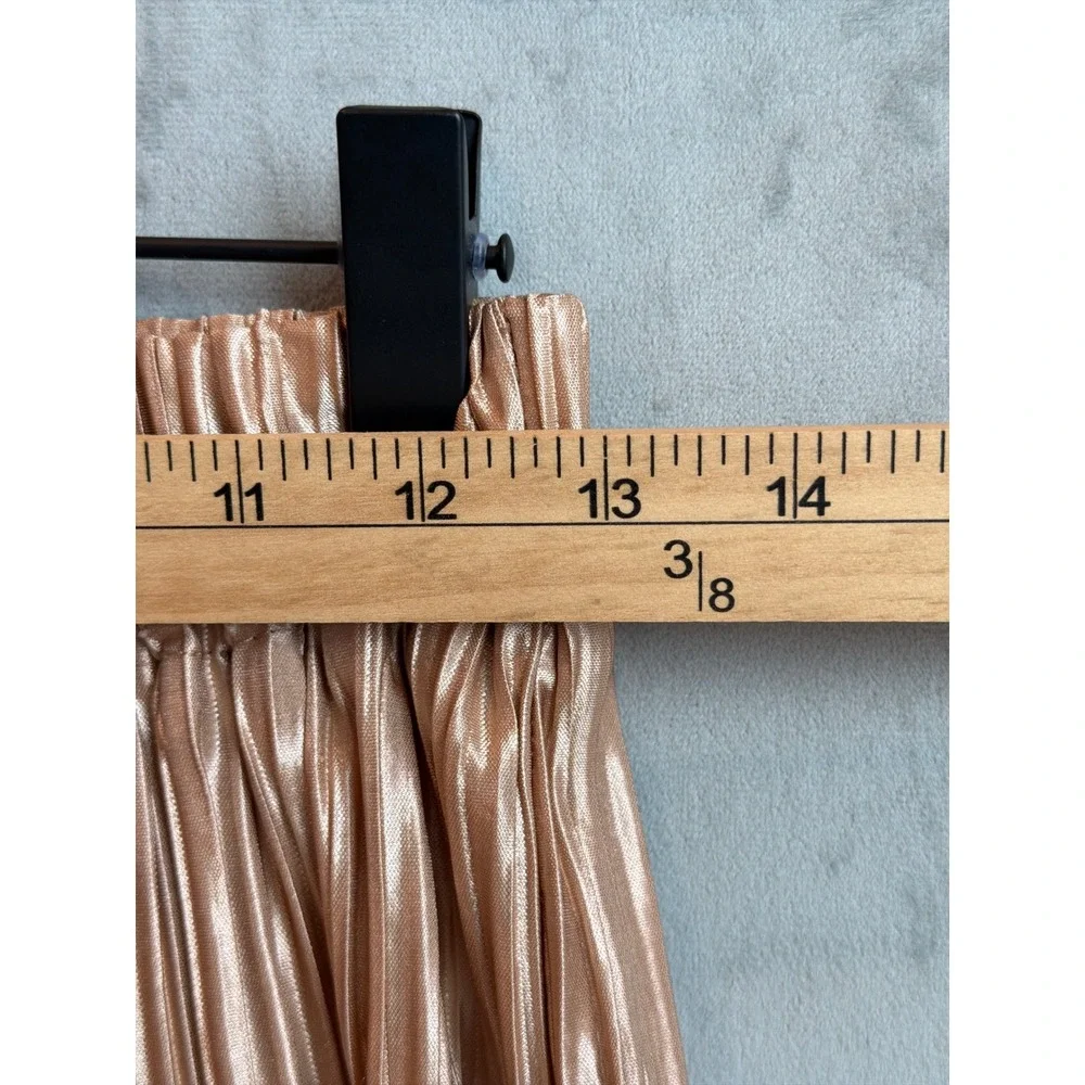Petal + Pup Pleated Maxi Skirt Women Size 6 Rose Gold Satin Ethereal Party Slit